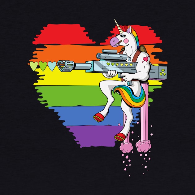 Gay Pride Rainbow Flag Unicorn Shirt by PowderShot